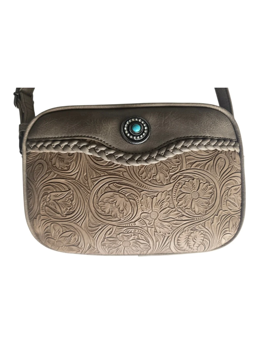 Embossed Floral Crossbody Bag Compact Design With Adjustable‎ Strap